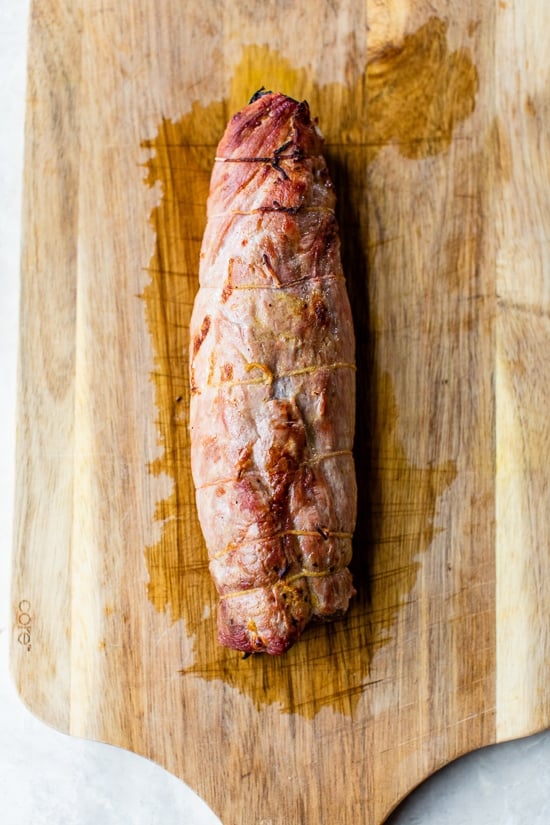 stuffed pork tenderloin out of the oven