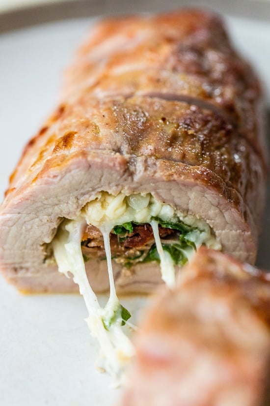 Spinach Prosciutto and Mozzarella Stuffed Pork Tenderloin