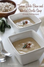 Creamy tuscan white bean soup, with roasted garlic and a touch of sage. So simple and inexpensive to make, and so so good. Leftovers can be frozen.