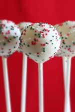These Skinny Cake pops are made lighter by using a box cake mix, egg whites and fat free Greek yogurt – no oil, no butter required!