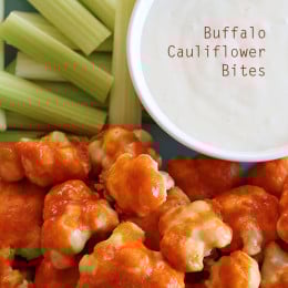 These easy, healthy Buffalo Cauliflower Bites are made in the oven, perfect for football!