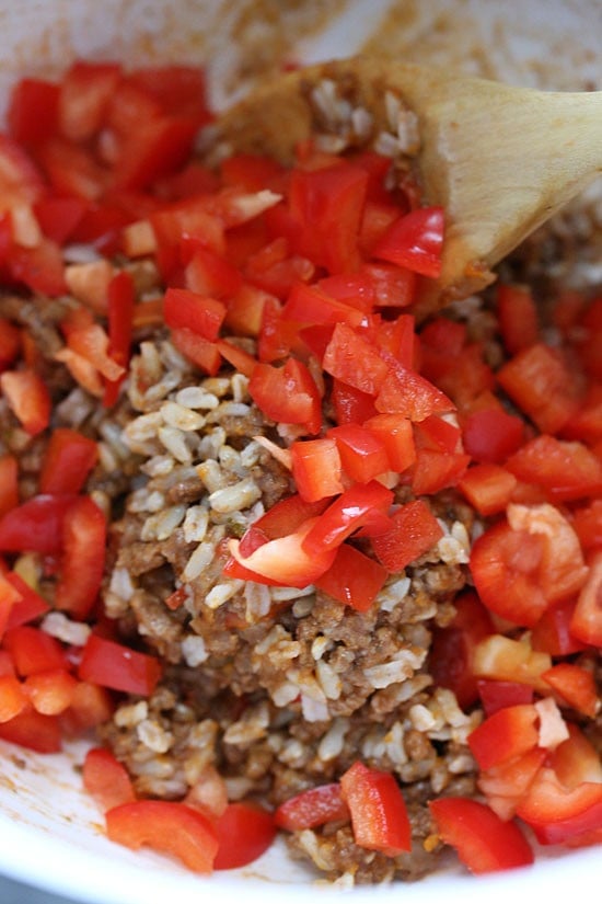 Leftover picadillo and brown rice makes a super easy second meal, all in the CrockPot. Stuffed peppers topped with melted cheddar or Monterey Jack cheese and you'll have a delicious dinner without much fuss -a complete meal-in-one.