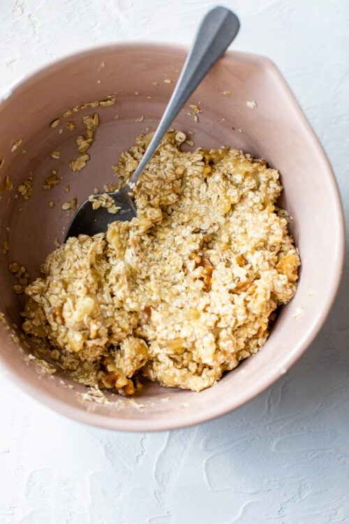 mashed bananas, oatmeal and walnuts