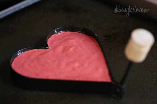 These lightened-up red velvet pancakes are made with a blend of white whole wheat flour and all purpose, then topped with a light cream cheese topping. I adore red velvet, so I can't think of a more fitting time to make red velvet pancakes, then for Valentine's Day!