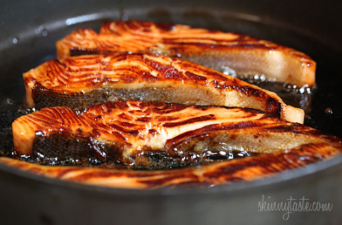Honey-Teriyaki Salmon in a skillet