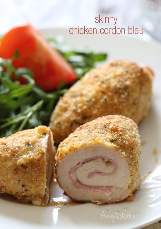 This healthy Chicken Cordon Bleu recipe is a family favorite! Stuffed with ham and cheese then breaded and baked in the oven or made in the air fryer.