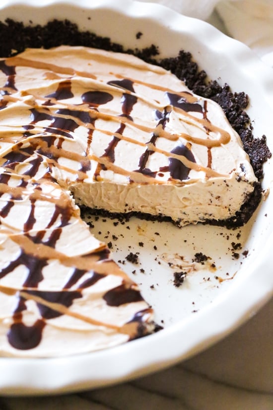 This easy No Bake Peanut Butter Pie is light and creamy – one of my favorite dessert recipes!