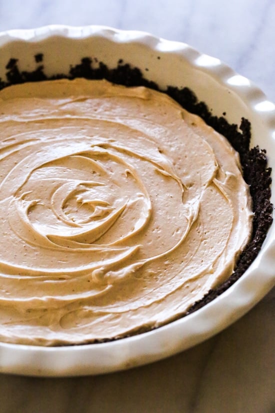 This easy No Bake Peanut Butter Pie is light and creamy – one of my favorite dessert recipes!