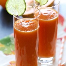 A sunlit, vitamin-packed tropical fruit shake made with pink-hued papayas, fresh squeezed oranges and bananas.