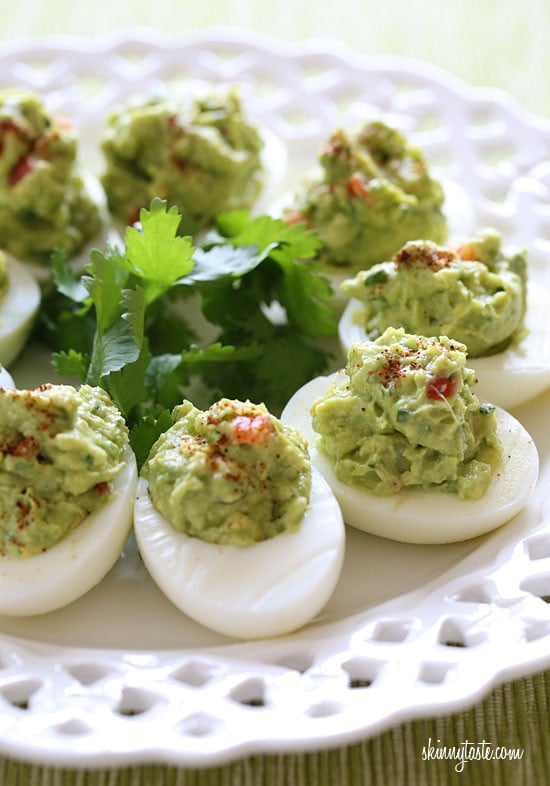 Guacamole Deviled Eggs Guacamole Deviled Eggs make a healthy appetizer made with hard boiled eggs filled with mashed avocado, cilantro and lime juice.