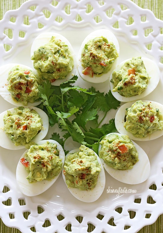 Guacamole Deviled Eggs Guacamole Deviled Eggs make a healthy appetizer made with hard boiled eggs filled with mashed avocado, cilantro and lime juice.