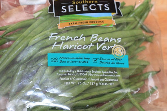 Pretty little bundles of bacon wrapped French "green beans" known as Haricot verts which are longer and thinner than the typical American green beans. Of course, American green beans will work just fine here too.