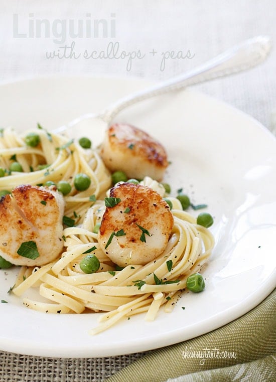 Linguini with Sautéed Scallops and Peas Low Fat, Clean Eating
