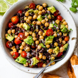 black beans, chickpeas, avocado salad