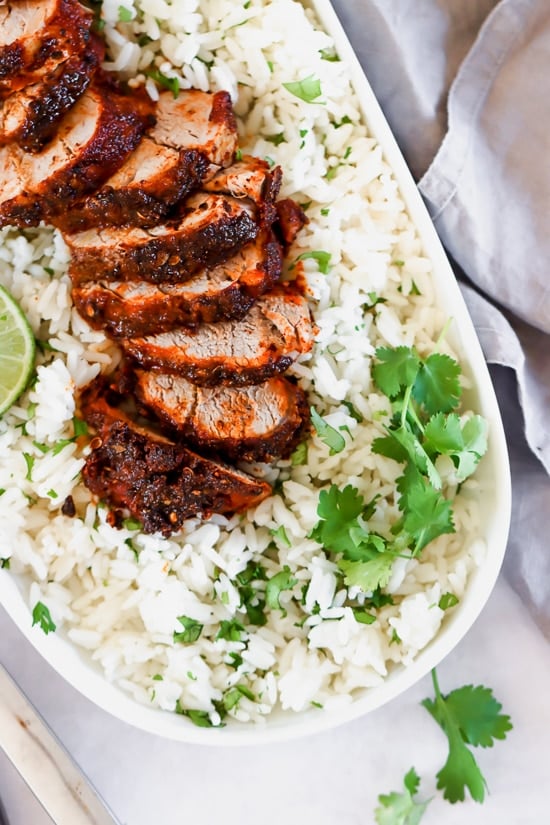 Grilled Pork Tenderloin with cilantro lime rice