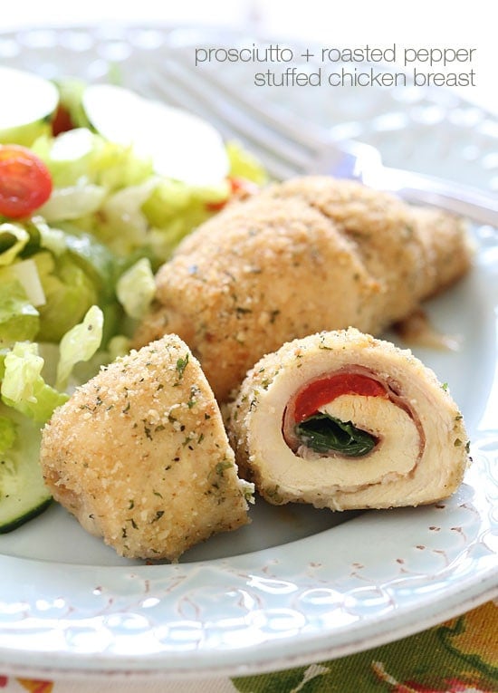 Roasted Red Pepper and Prosciutto Stuffed Chicken Breast – baked, not fried and they are easy to make!