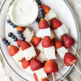 Red White and Blue Fruit Skewers with Cheesecake Yogurt Dip