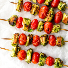 Grilled Pesto Chicken and Tomato Kebabs