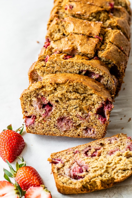 This easy strawberry banana bread is moist and delicious! It's made with ripe bananas and roasted strawberries for incredible flavor. Roasted Strawberry Banana Bread