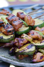 Grilled Chicken and Zucchini Yakitori – Japanese inspired grilled chicken and zucchini skewers marinated with yakitori sauce and threaded onto bamboo sticks with green onions. 