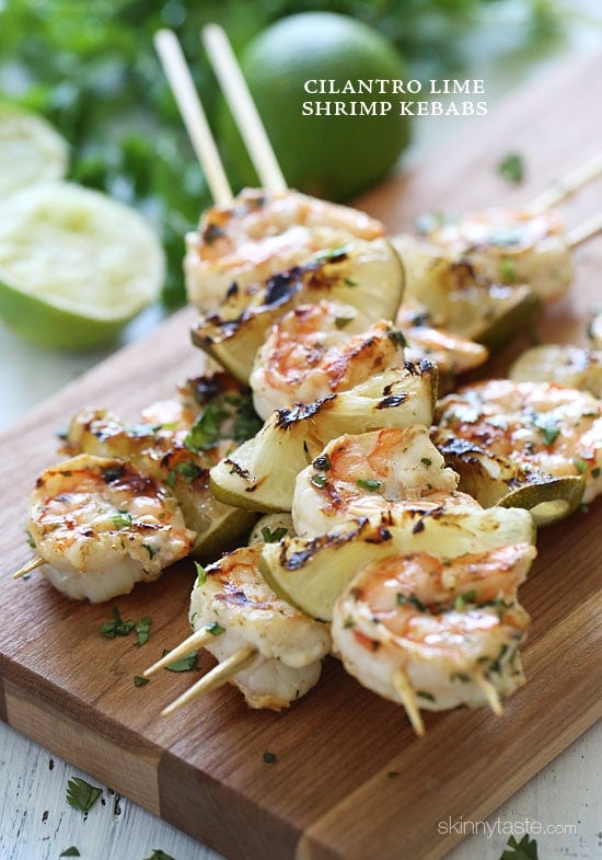 Grilled shrimp on skewers seasoned with cumin, garlic and finished with fresh squeezed lime juice and cilantro.