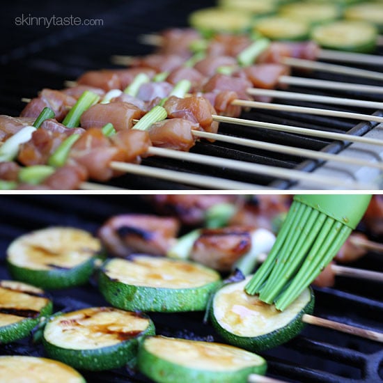 Grilled Chicken and Zucchini Yakitori – Japanese inspired grilled chicken and zucchini skewers marinated with yakitori sauce and threaded onto bamboo sticks with green onions.