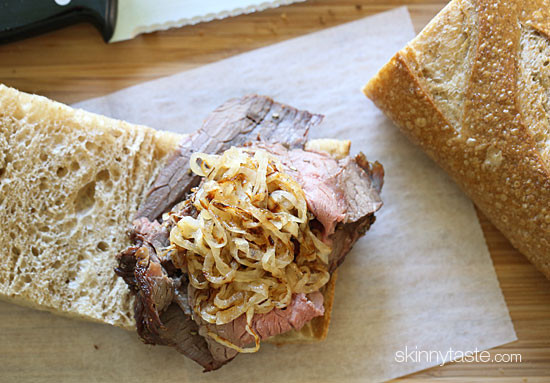 If only this photo could capture just how incredibly delicious this garlic infused roast beef sandwich is with melted Swiss cheese and sweet caramelized onions!