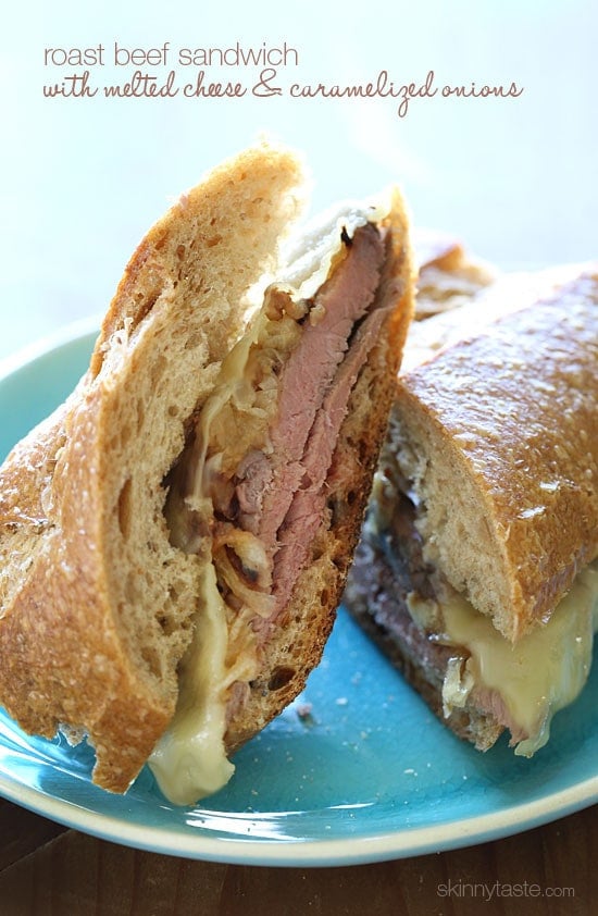 If only this photo could capture just how incredibly delicious this garlic infused roast beef sandwich is with melted Swiss cheese and sweet caramelized onions!