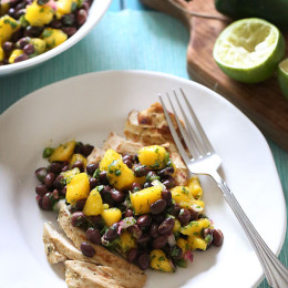 Grilled chicken breast, seasoned with cumin, spices and topped with a fresh salsa made with sweet mango, protein-rich black beans, lime and cilantro for flavor.