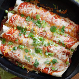 Cheesy meatless enchiladas filled with zucchini and cheese, topped with my homemade enchilada sauce –so delicious whether you are vegetarian or not.