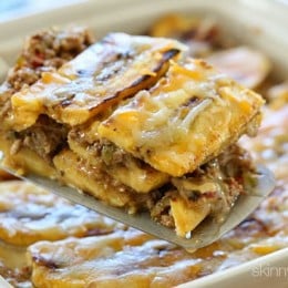 Turkey Pastelón is a latin lasagna made of strips of sweet plantain layered with savory picadillo and cheese. It's that sweet salty thing that makes it taste SO good!