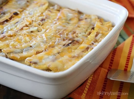 Turkey Pastelón is a latin lasagna made of strips of sweet plantain layered with savory picadillo and cheese. It's that sweet salty thing that makes it taste SO good!