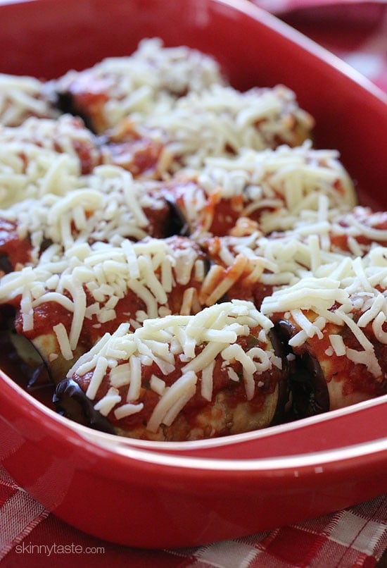 Eggplant Rollatini with mozzarella on top