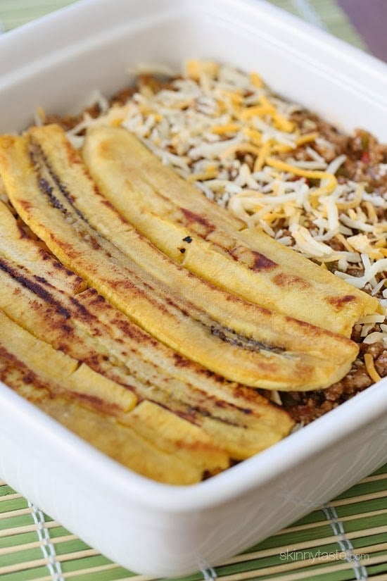 Turkey Pastelón is a latin lasagna made of strips of sweet plantain layered with savory picadillo and cheese. It's that sweet salty thing that makes it taste SO good!