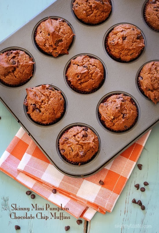 Skinny Mini Pumpkin Chocolate Chip Muffins