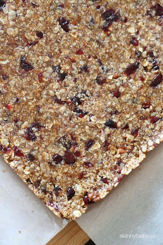 Chewy bars with chunks of toasted pecans and dried cranberries combined with toasted oats, almond butter and pure maple syrup. I'm in LOVE with these bars!