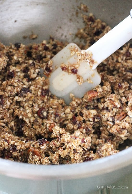 Chewy bars with chunks of toasted pecans and dried cranberries combined with toasted oats, almond butter and pure maple syrup. I'm in LOVE with these bars!