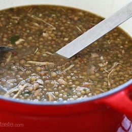 This delicious, hearty chicken and lentil soup made withcilantro, cumin and spices is perfect for warming your belly on those cold winter nights. What's more, it's easy to make, economical and very satisfying.