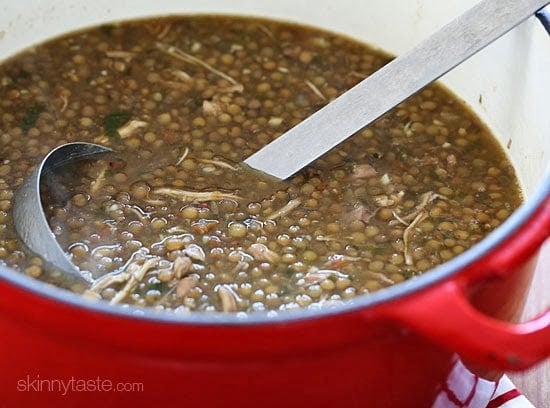 This delicious, hearty chicken and lentil soup made withcilantro, cumin and spices is perfect for warming your belly on those cold winter nights. What's more, it's easy to make, economical and very satisfying.