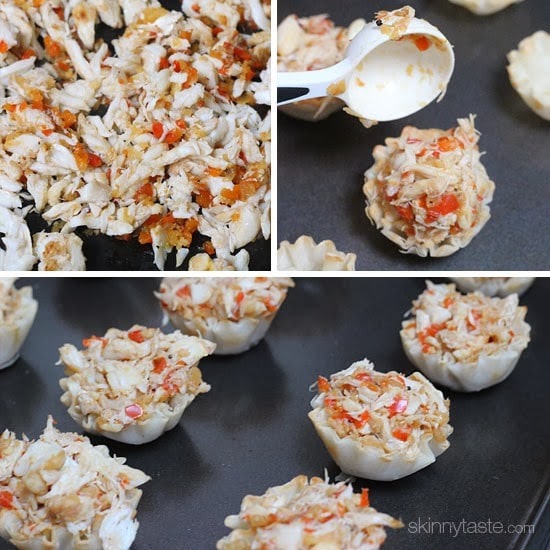 Quick and easy crab and avocado phyllo bites! These bite sized appetizers filled with fresh lump crab meat are the perfect finger food treat to any party.