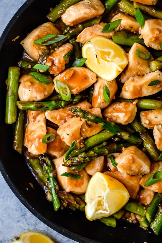 This quick weeknight Chicken and Asparagus Lemon Stir Fry is perfect for spring, made with lean chicken breast, asparagus, fresh lemon, garlic and ginger.