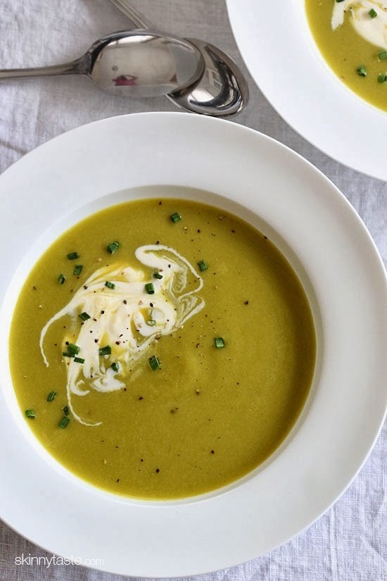 Cream of asparagus with the addition of leeks, a relative of onions, scallions and shallots, topped with a dollop of creme fraiche makes this one of my favorite Spring soups.