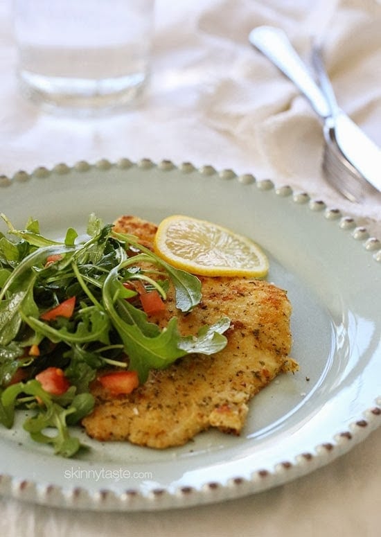 Flounder Milanese with Arugula and Tomatoes Breaded flounder milanese, lightly pan sauteed and topped with an arugula, lemon and tomatoes – a simple yet delicious way to prepare fish. Perfect for Lent, or any night you're in the mood for fish.