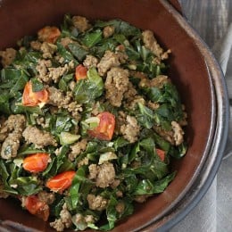 Kenyan braised collard greens and ground beef, also known as Sukuma Wiki, is quick and super easy to make.