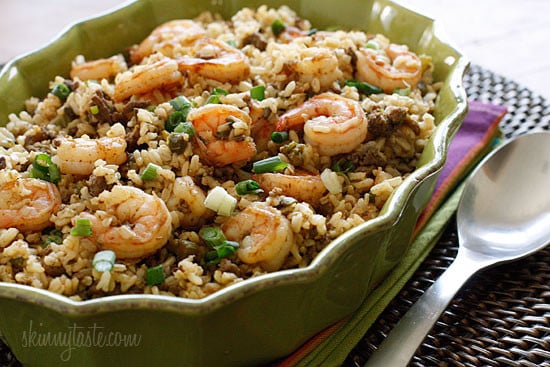 A healthier twist on a Cajun classic, the addition of shrimp turns this "dirty brown rice" into a fabulous main dish. I'd like to think of this as a Cajun shrimp fried rice. With Mardi Gras ending tomorrow, I thought this would be the perfect timing to share this recipe from the archives because I LOVE this dish!