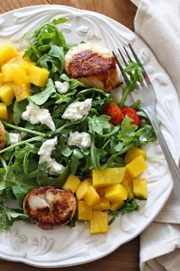 Sauteed sea scallops, arugula and sweet beet salad is another summer favorite, tossed with goat cheese and a honey vinaigrette – this salad is delicious!