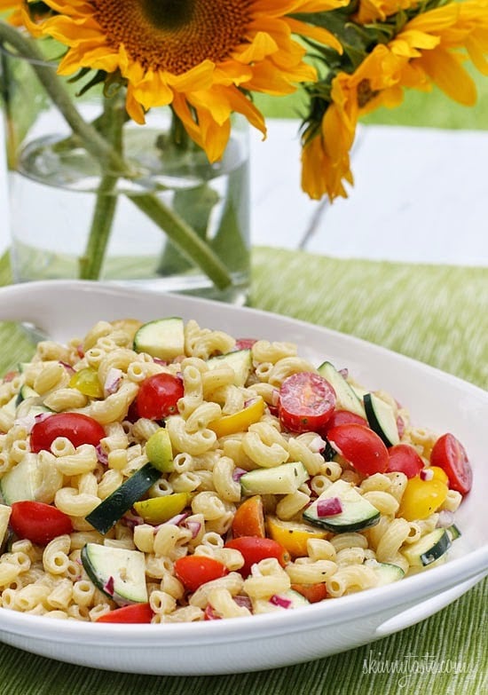 Summer Macaroni Salad with Tomatoes and Zucchini