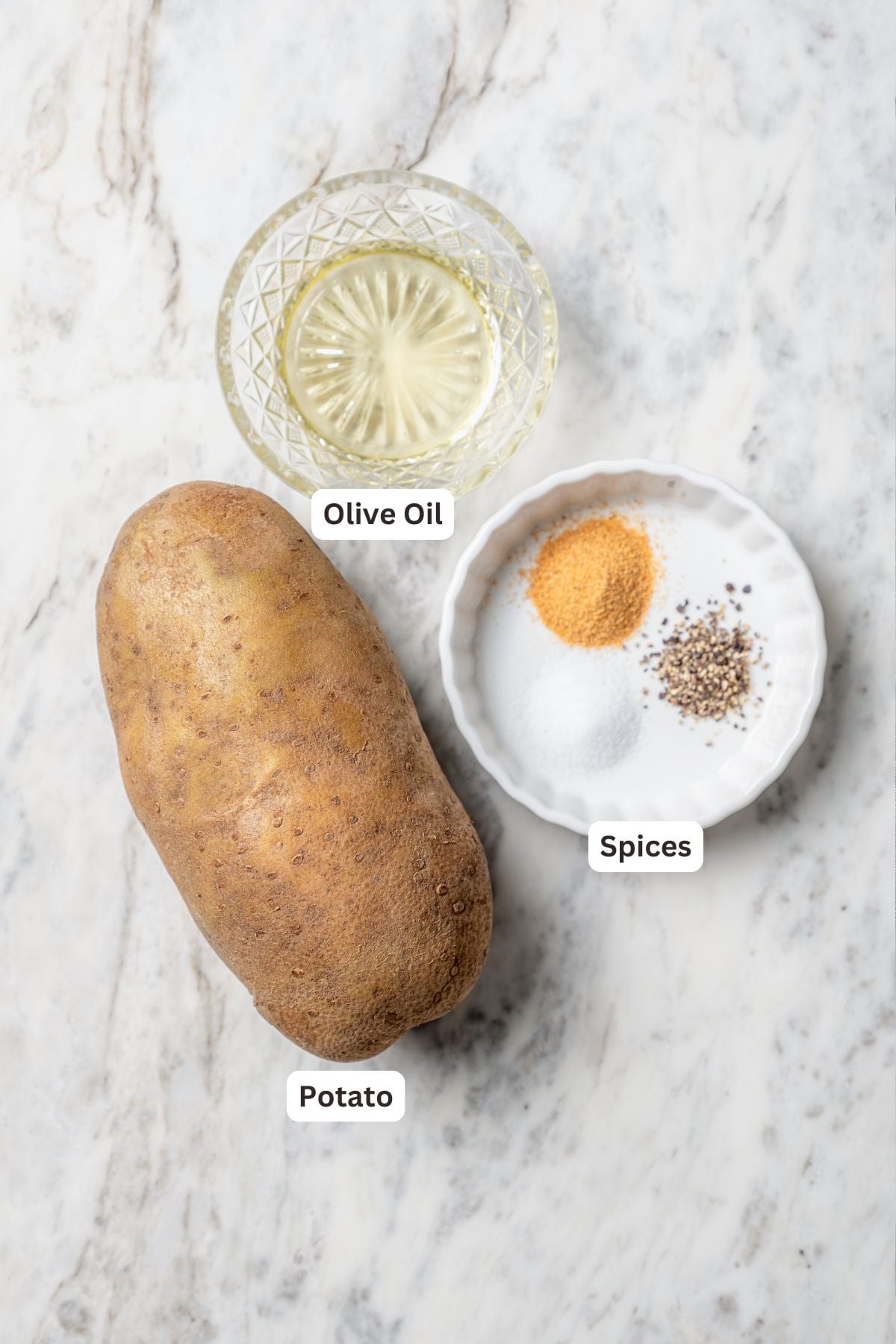Overhead view of ingredients for fries for lomo saltado