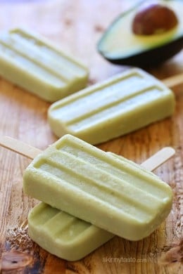 These creamy avocado coconut popsicles are made with just 4 ingredients – nutrient dense avocados, coconut-almond milk, raw sugar and coconut flakes.
