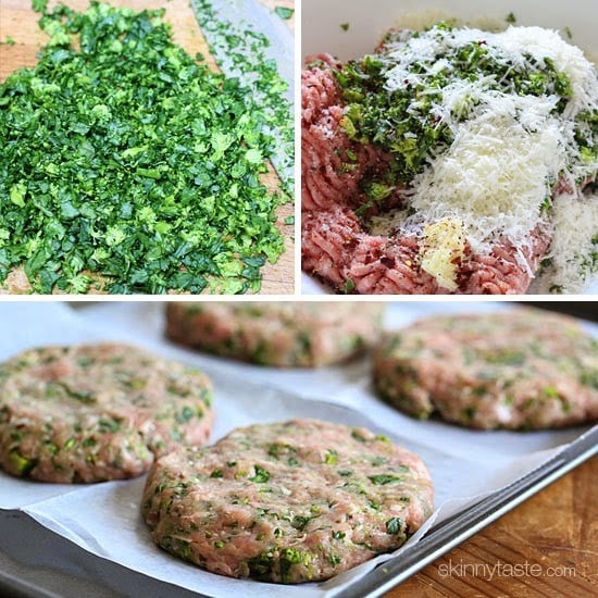 These Broccoli Rabe Turkey Burgers are deliciously flavorful – I skipped the bun, served them over lettuce and topped with sauteed broccoli rabe